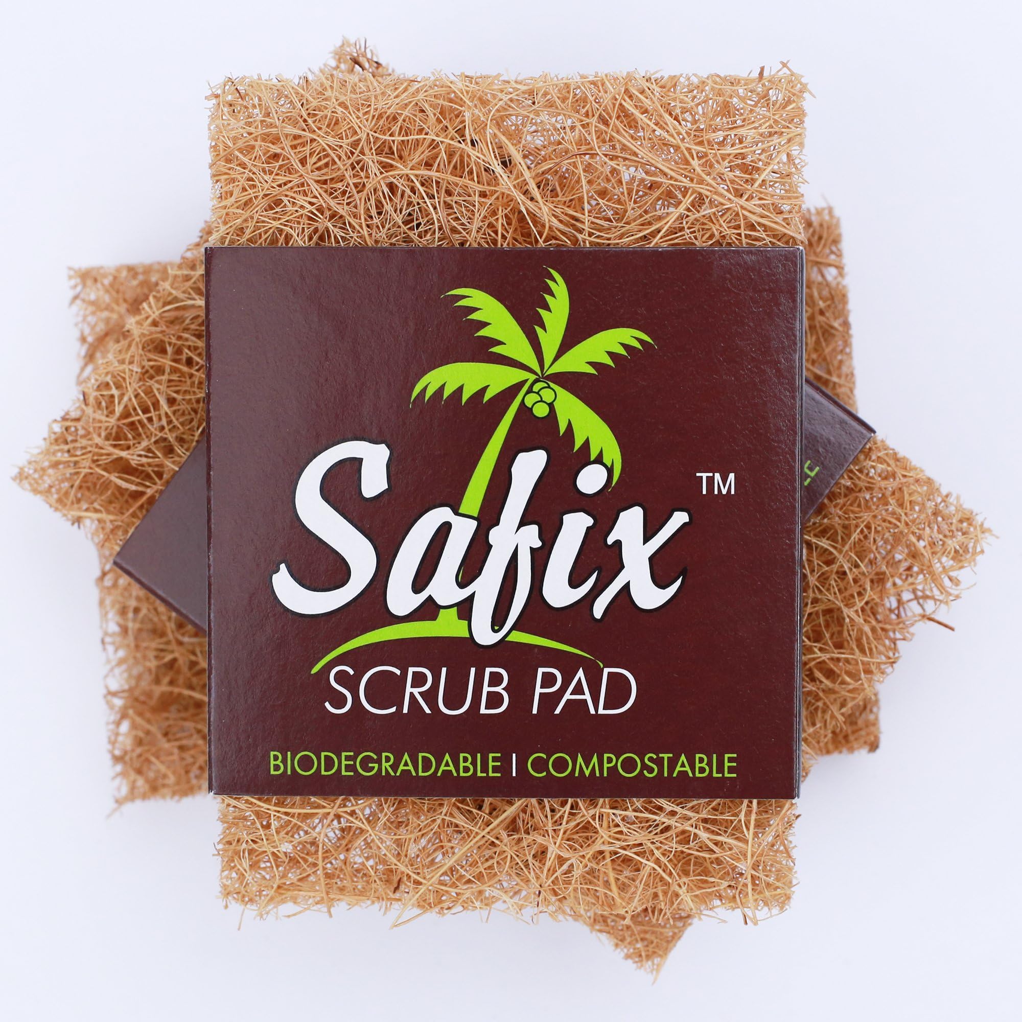 Safix All Natural Coconut Coir Fiber Small Scrub Sponge- 3 Pack