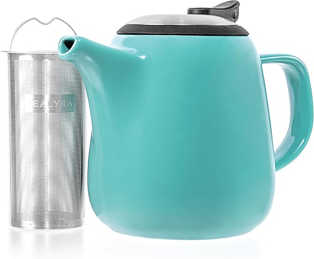 Tealyra - Daze Ceramic Teapot Turquoise - 800ml (2-3 Cups) - Small Stylish Ceramic Teapot with Stainless Steel Lid - Extra-Fine Infuser to Brew Loose Leaf Tea