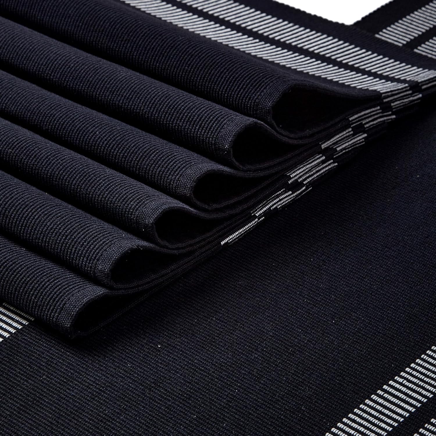 Encasa XO Table Runner and Placemats Set 6 | Fine Ribbed Cotton | Ladder Black | 1 Table Runner Size 13"x72" & Each Table Mat Size 19x13 Inch