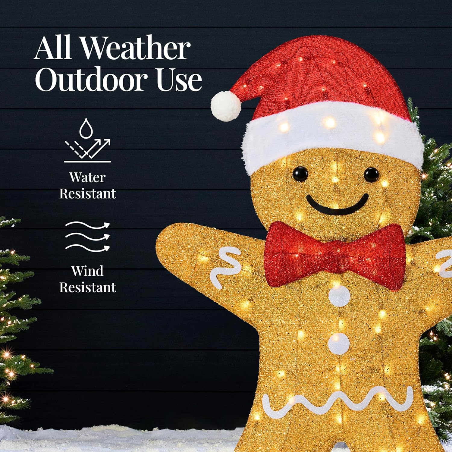 Best Choice Products 2D Gingerbread Man Family 4ft Christmas Yard Décor, 4-Piece Light Up Holiday Lawn Decoration, 200 LED Lights