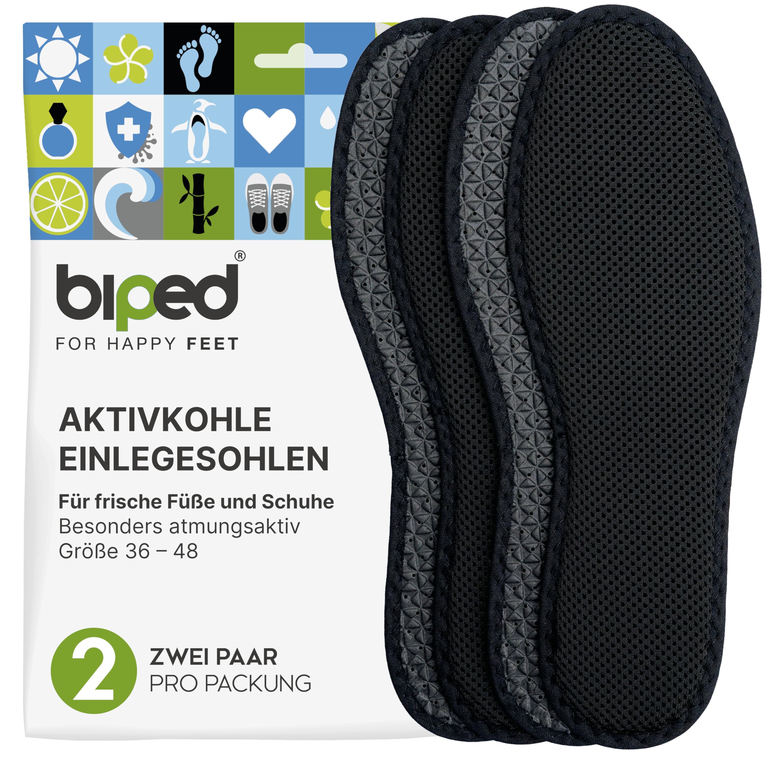 biped 2 Paar Aktivkohle Einlegesohlen - Hygienische Frische für Sneaker, Sport- und Arbeitsschuhe - Einlagen gegen Schweißfüße – Waschbar z1017(37)