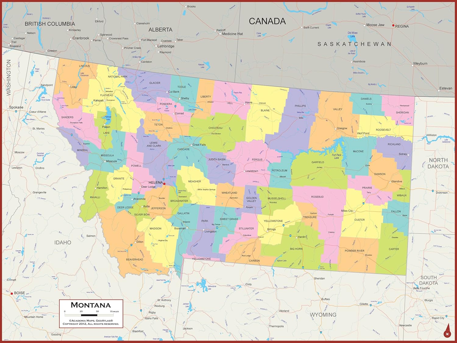 36 x 27 Montana State Wall Map Poster with Counties - Classroom Style Map with Durable Lamination - Safe for Use with Wet/Dry Erase Marker - Very Popular for Educators and Homeschool!