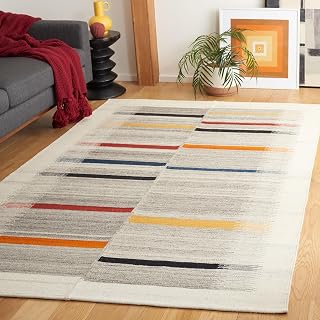 SAFAVIEH Kilim Collection Area Rug - 4' x 6', Ivory & Grey, Handmade Flatweave Wool, Boho Southwestern Design, Ideal for Living Room, Bedroom, Dining Room (KLM976F-4)