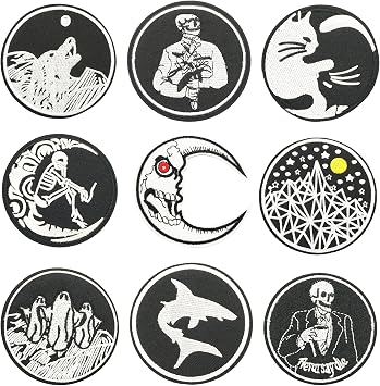 9 PCS Iron on Patches, Assorted Black and White Embroidered Patch Sew On Patch for Backpacks Jeans Jackets Bag Clothing