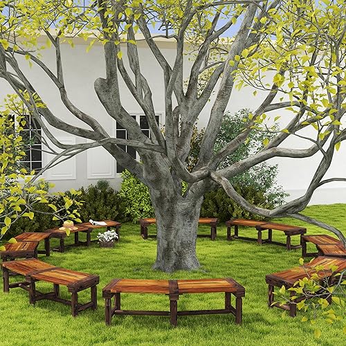Miniatura 8 de Outsunny Banco de jardín de madera, banco de árbol redondo semicircular para exteriores, banco de parque envolvente para patio, terraza, césped,