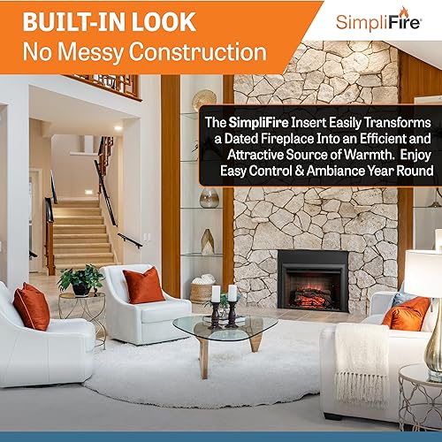 Miniatura 8 de SimpliFire Inserto de chimenea eléctrica, chimenea tradicional negra de 32 pulgadas con gran envolvente, troncos texturizados y control remoto,