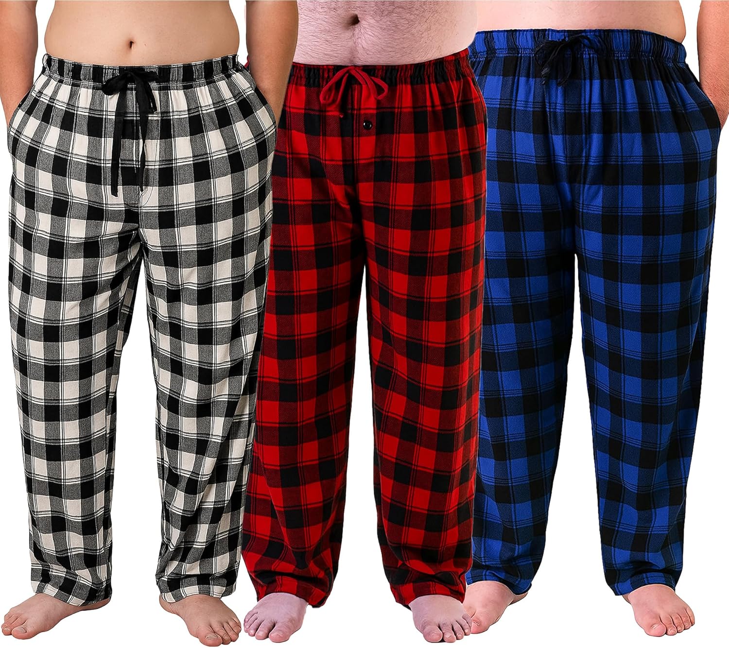 Different Touch 3 Pack Big & Tall Pajama Pants Set Bottoms Fleece Lounge Sleepwear PJs with Pockets Microfleece