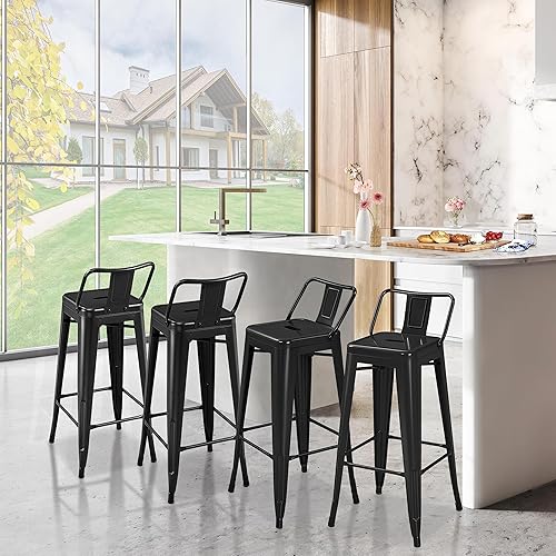 Miniatura 10 de Yaheetech Taburetes de bar de metal de 30 pulgadas, juego de 4 taburetes de bar de altura de barra, sillas de cocina, taburetes de bar industriales