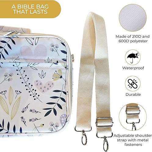 Miniatura 3 de Funda de transporte para la Biblia – Fundas para la Biblia para mujer – Funda impermeable para libros con bolsillo de malla con cremallera, 12