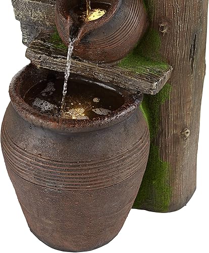 Miniatura 3 de Cuatro jarras de 39 1/4 pulgadas de alto, grande, rústica, decoración para interiores y exteriores, fuente de suelo de piedra sintética con luz LED