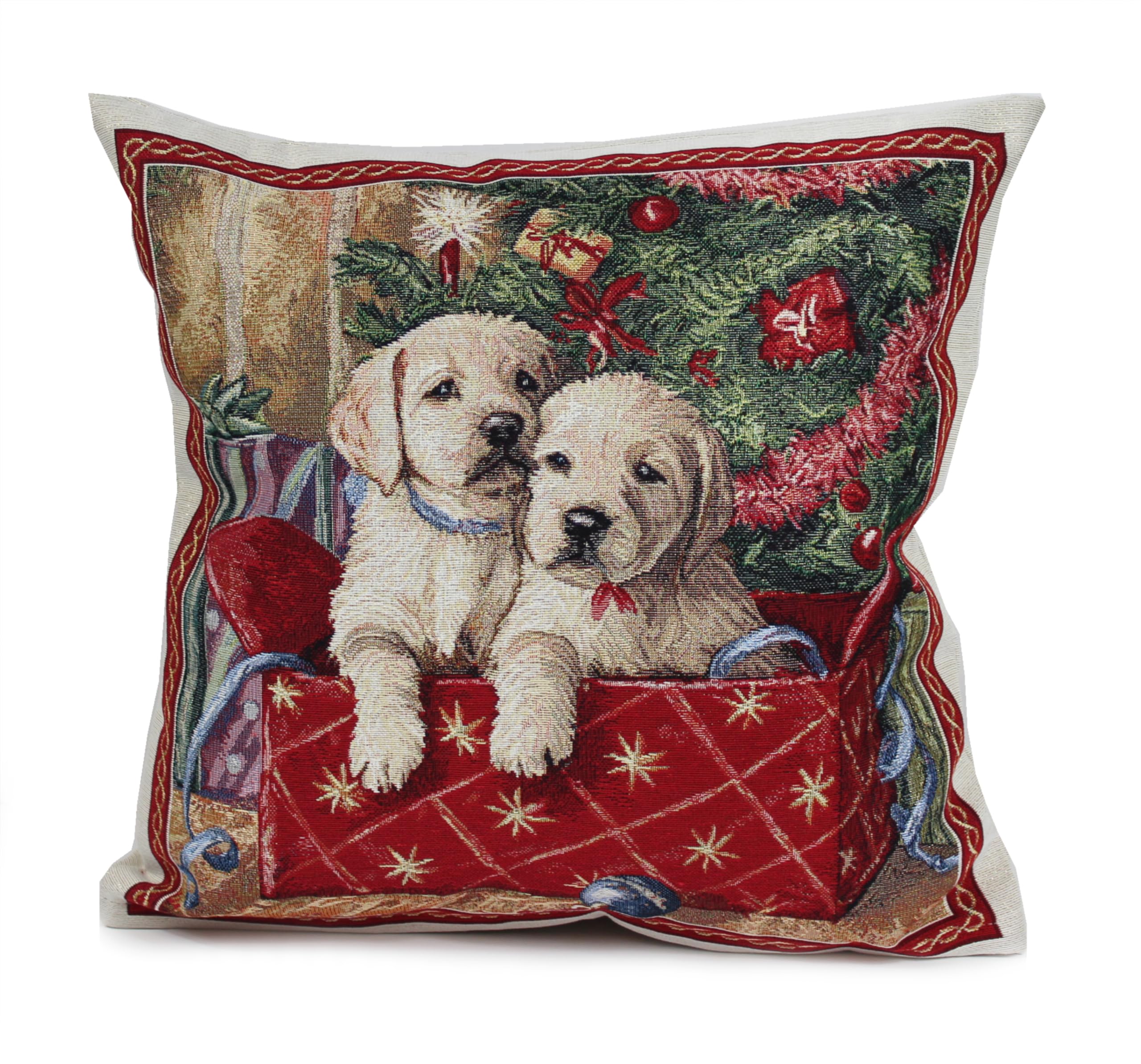 Peggy Wilkins Multi Textiles Festive Pups Christmas Tapestry Style Cushion - 45Cm X 45Cm