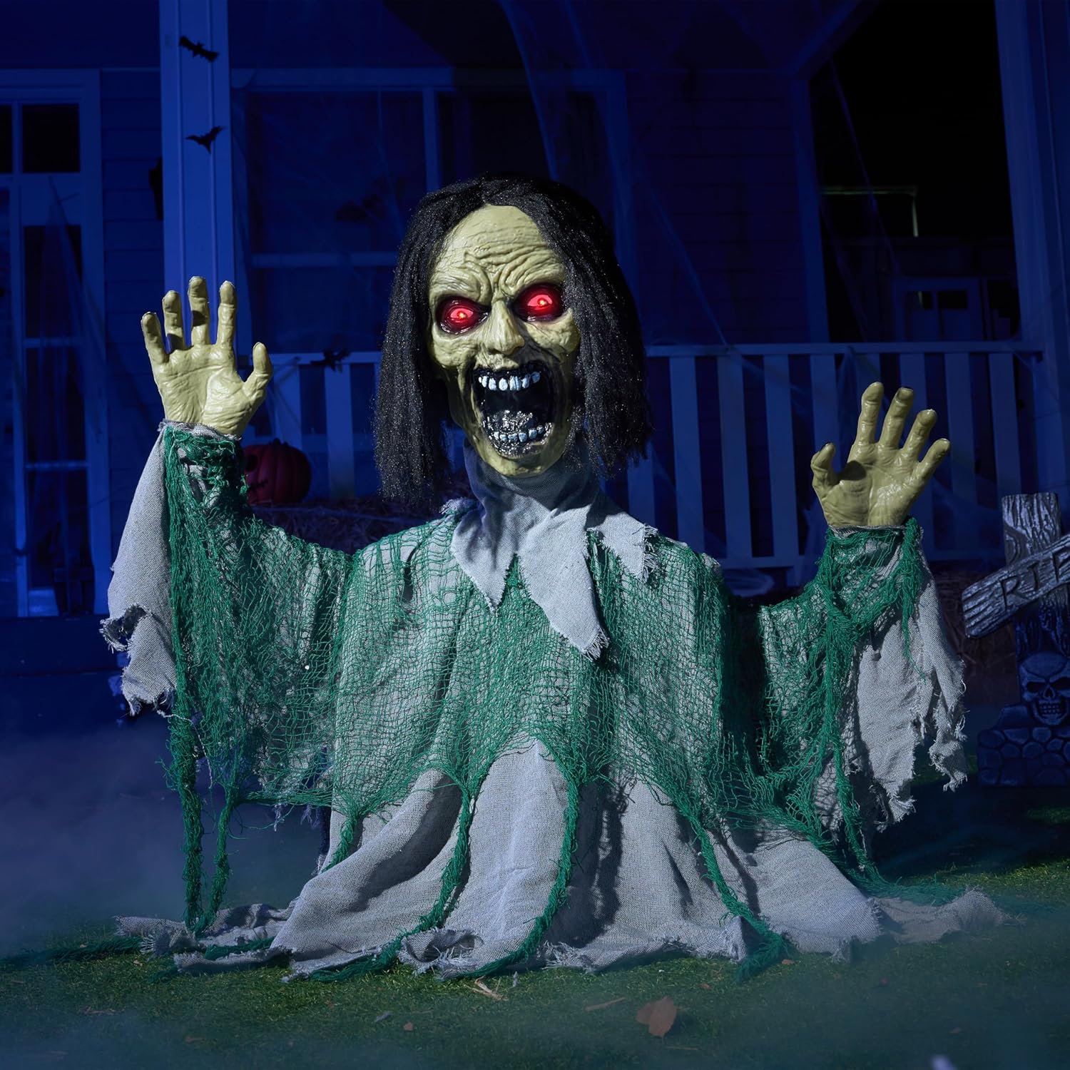 JOYIN Halloween Outdoor Animatronic Groundbreaker Decorations, Half-Body Zombie Groundbreaker with Motion and Light-Up Eyes, for Outside Decor Graveyard Yard Lawn Haunted House Props Screaming Zombie
