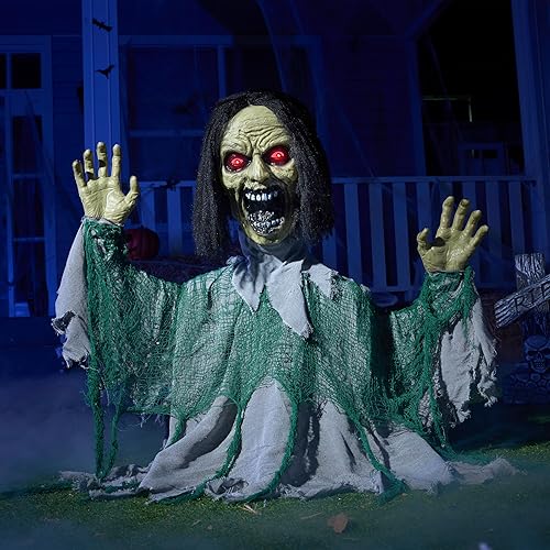 JOYIN Halloween Outdoor Animatronic Groundbreaker Decorations, Half-Body Zombie Groundbreaker with