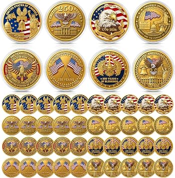 20 Pcs 250th Anniversary Commemorative Coins USA 1776-2026 Eagle Patriotic Symbols Collectible for American Patriotic Celebrations, Gifts, and Historical Memorabilia Liberty Eagle Keepsake