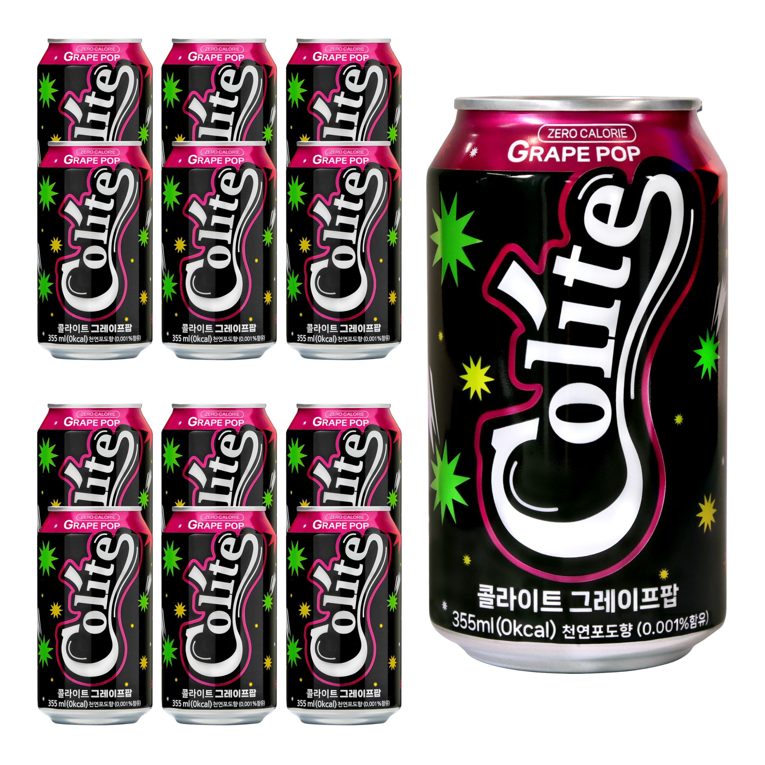 COLITE Cola Zero Sugar Soda - Zero Calorie Sparkling Carbonated Soft Drink Healthy Soda Alternative Party Beverage - 4 Flavor (12 Fl. oz - Pack of 12, Grapepop)