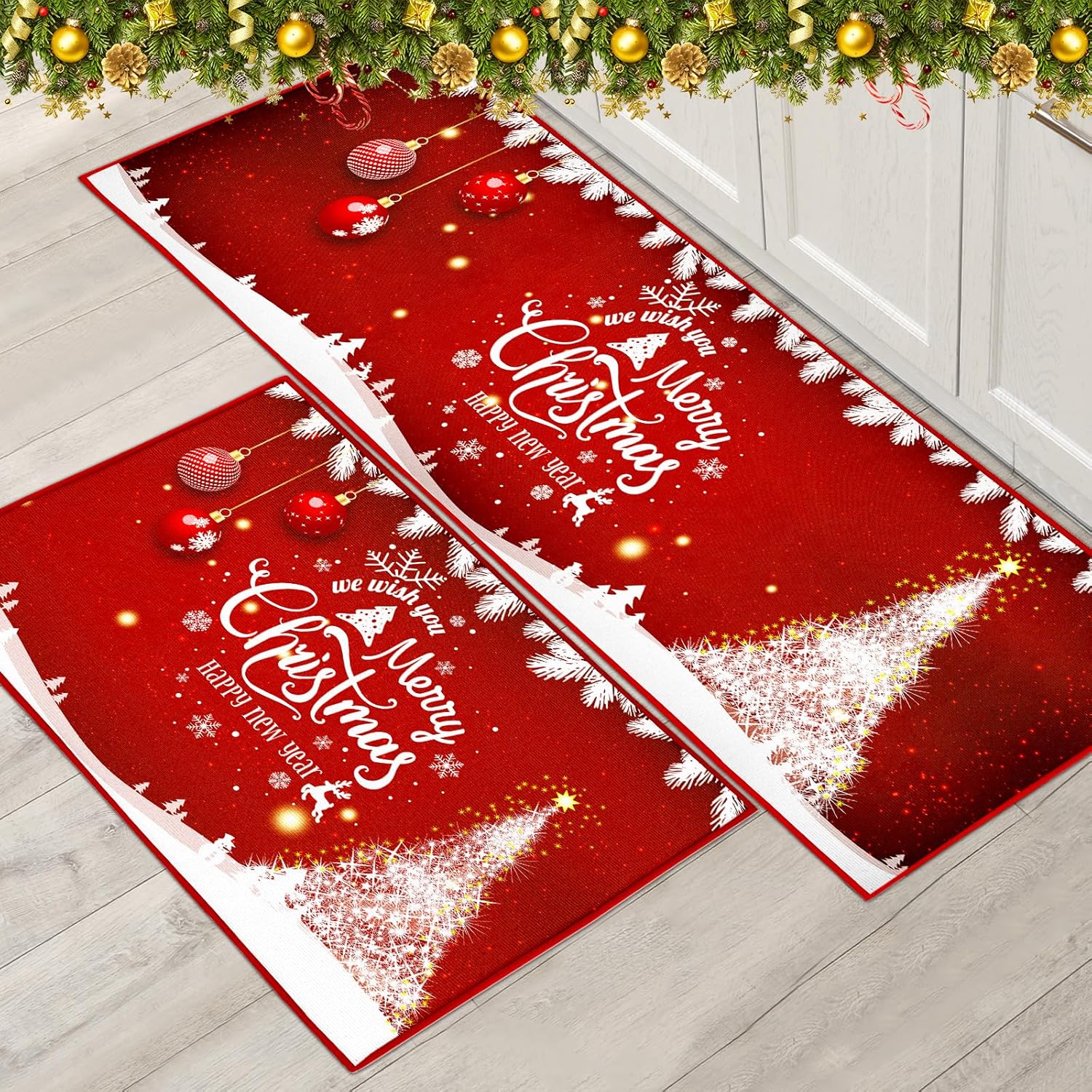 XIAOBUDIAN Christmas Rug Set Christmas Indoor Floor Red carpet, Xmas