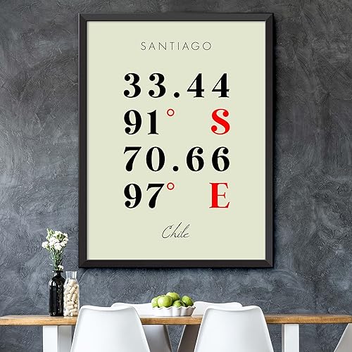 Miniatura 5 de Map of Santiago, Chile, Multiline Coordinates Colored (12x16)