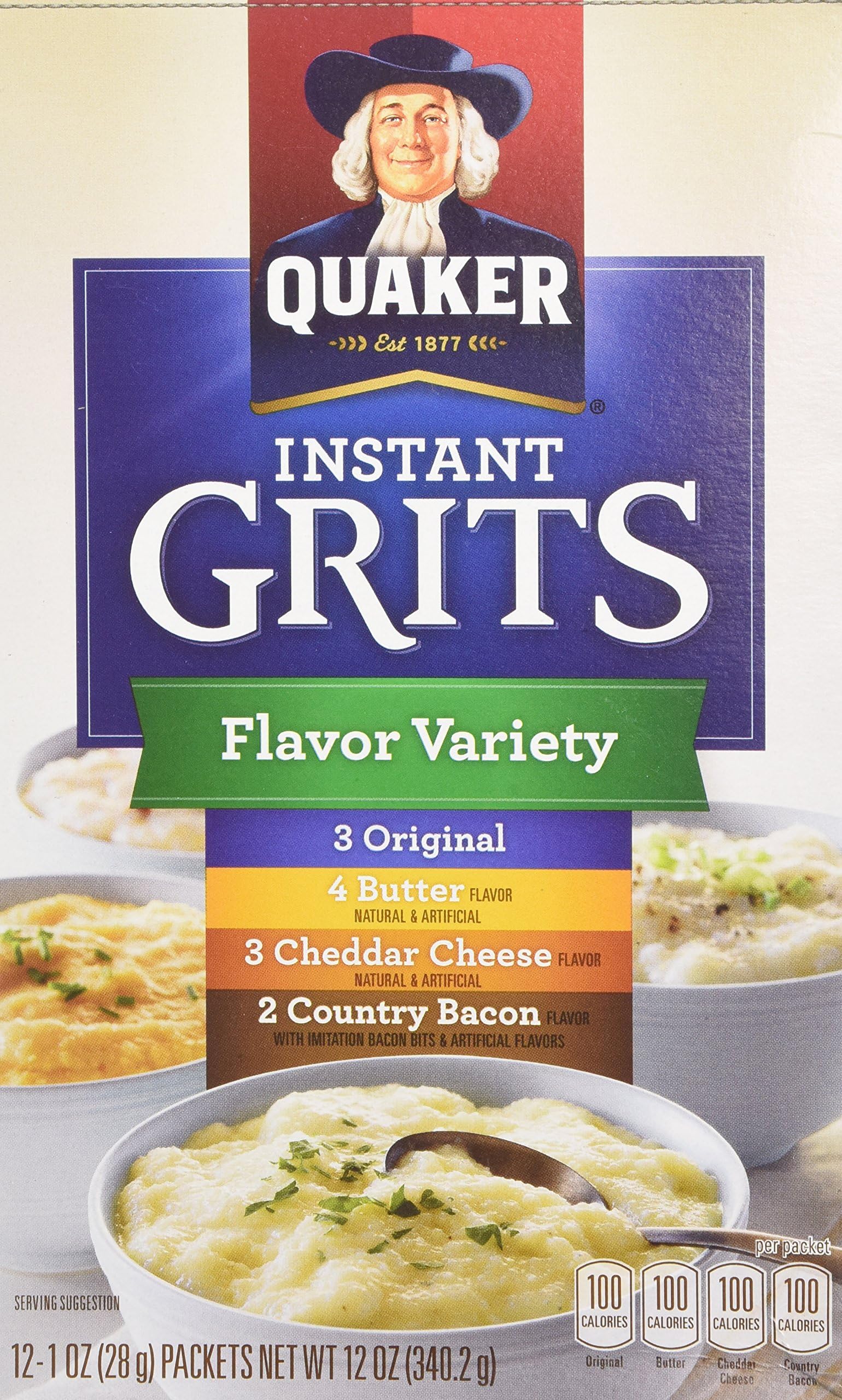 Quaker Instant Grits Flavor Variety, 12count, Single Pack (pack of 3) Breakfast Grits