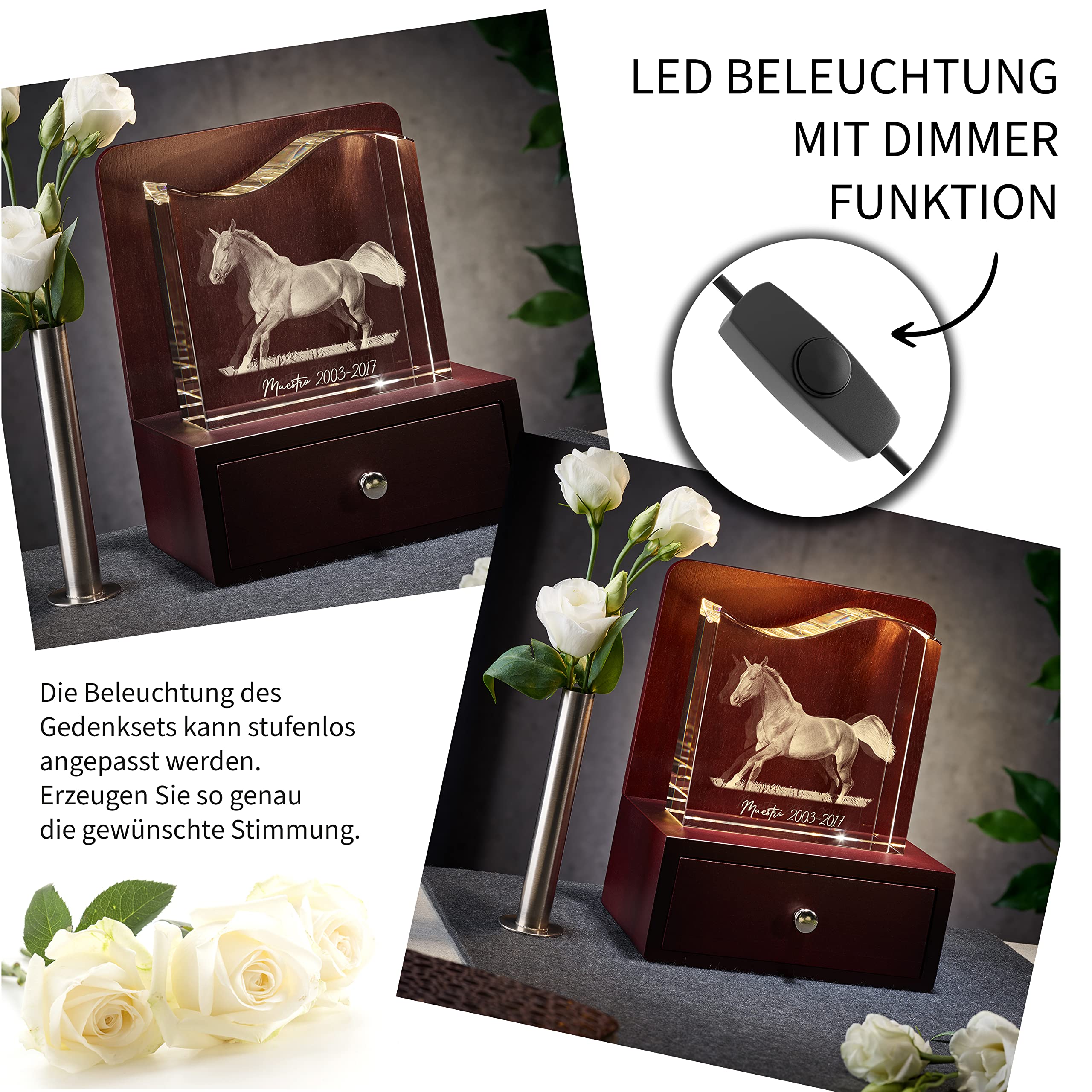 Memory-Keeper Trauer-Geschenk | Erinnerung-Box | Glas-Foto in 3D | Gedenk-Kristall | Trauer-Box | Trost-Schublade| Glas-Bild | Foto-Gravur