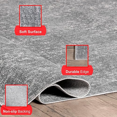 Miniatura 4 de nuLOOM Alfombra Elspeth Casual Faded lavable a máquina, 7 x 9, gris