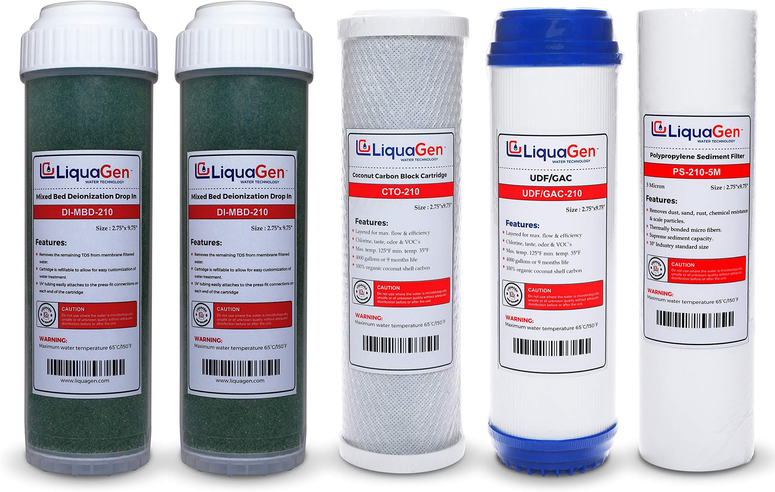 LiquaGen - Yearly Replacement Kit for 6 Stage Universal Reverse Osmosis Deionization (RODI) Systems | Reverse Osmosis Water Purifier Filter Set for Aquarium Reef, Hydroponics, Fish tank's & More