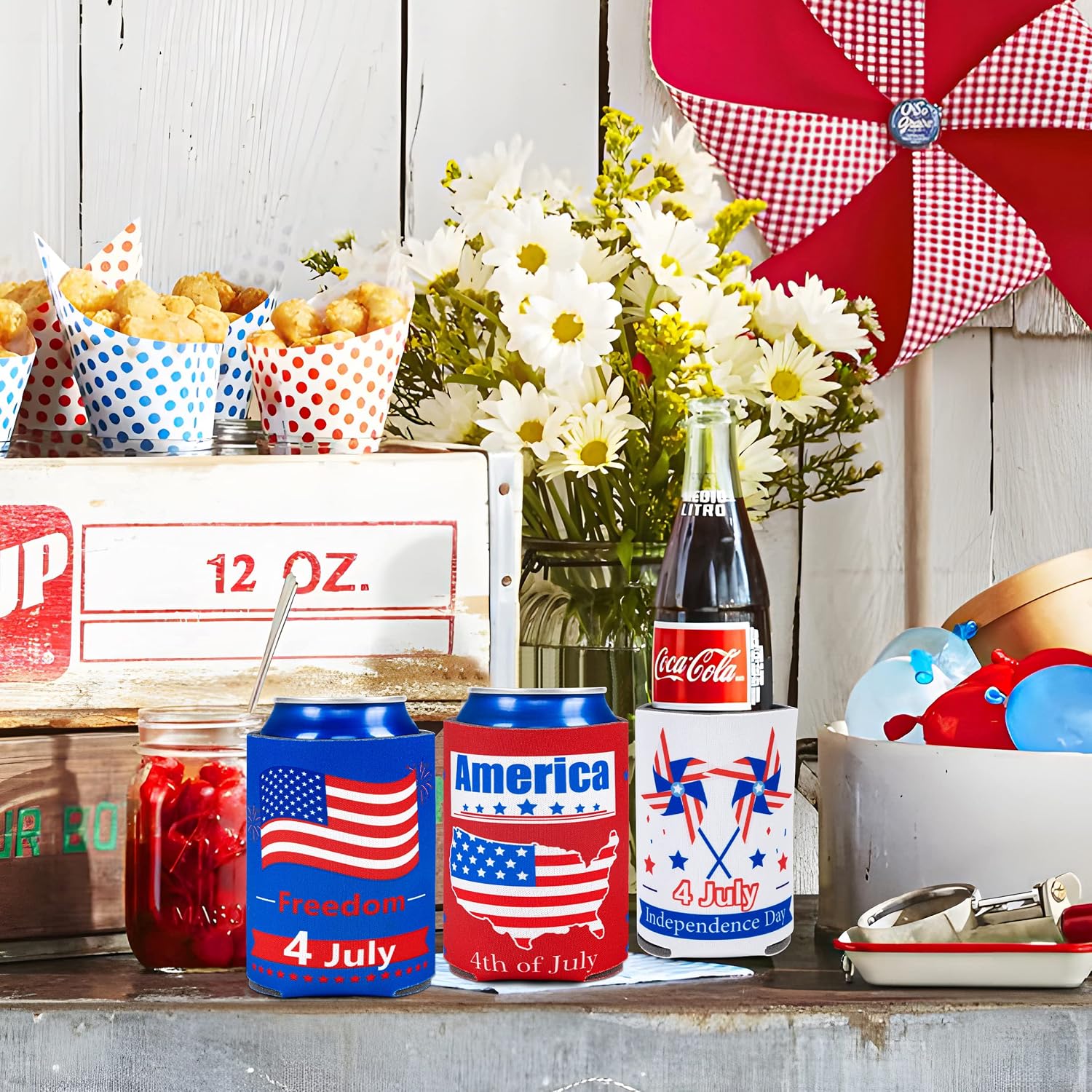 jollylife 16PCS 4th/Fourth of July Decorations Can Cooler Sleeves for Independence Day Memorial Day Patriotic Party Supplies