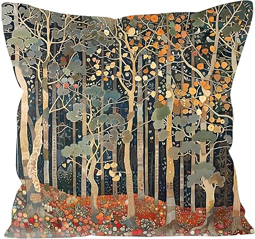 Rustic Autumn Forest Pillow Covers 18x18 Double-Sided, Fall Home Room Decor, Vintage Botanical Nature William Morris Inspired Decorative Throw Pillow Covers for Home Bedroom Living Room