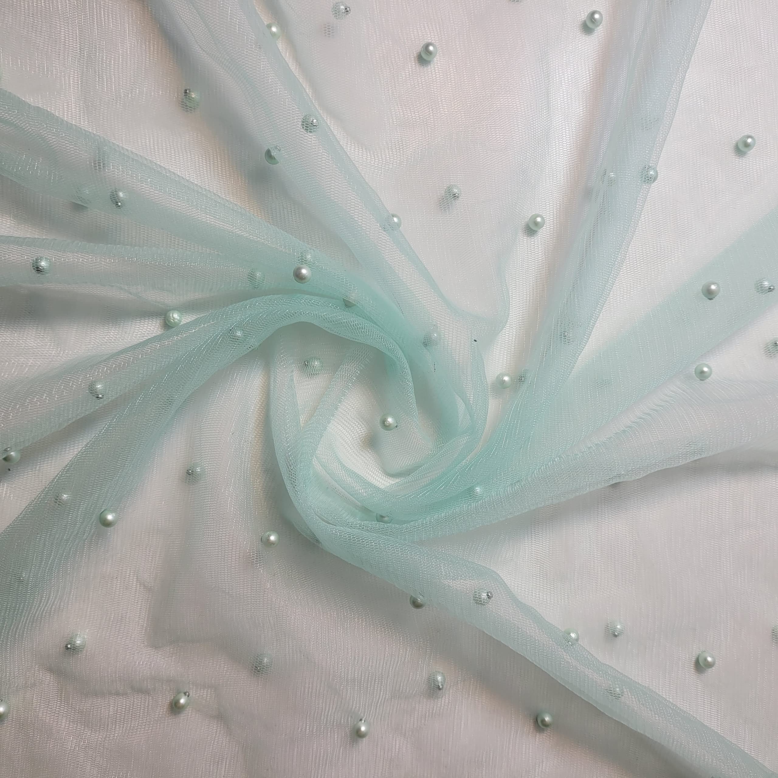 Textile Station 58" Wide Tulle Beaded Pearl Lace Net Fabric Bridal Veil Wedding Backdrop Décor Available in 25 Colours (Col #66, 5 METER) — image 1