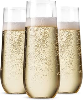 Munfix 24 Pack Stemless Plastic Champagne Flutes Disposable 9 Oz Clear Plastic Toasting Glasses Shatterproof Recyclable and BPA-Free