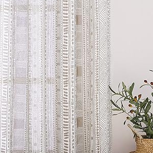 NICETOWN Linen Weave Flax Textured Living Room Sheer Curtains, Grommet Vertical Semitransparent Privacy Sheer Panels Bohemian Stripe Pattern with Light Filter for Bedroom, W50 x L84, Taupe, 1 Pair