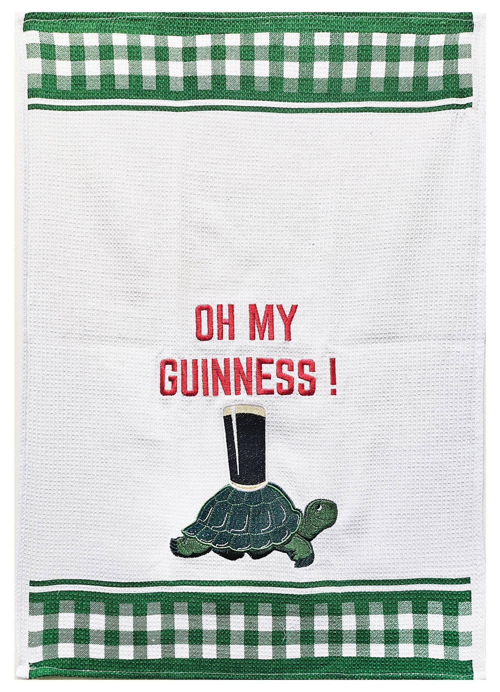 Shamrock Gift Company Guinness - Waffle Tea Towel - Green with Tortoise