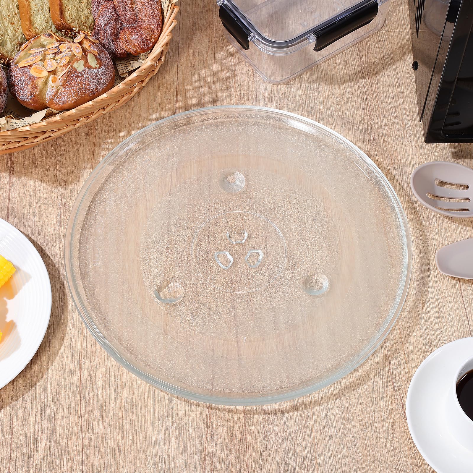 SHINEOFI Bandeja de Repuesto para Microondas de Vidrio Grueso Resistente Plato Giratorio con Ranura Antideslizante Accesorio Duradero para Horno-microondas
