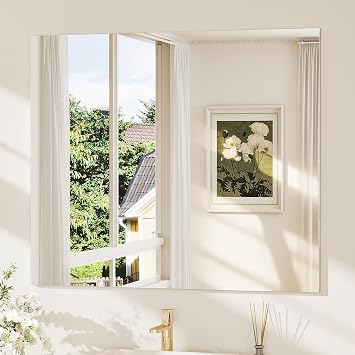TokeShimi 42x36 Frameless Bathroom Mirror, Vanity Bathroom Mirror for Wall Shatterproof Modern Rectangle Mirrors for Bedroom, Living Room, Entryway, Home Gym, Entryway