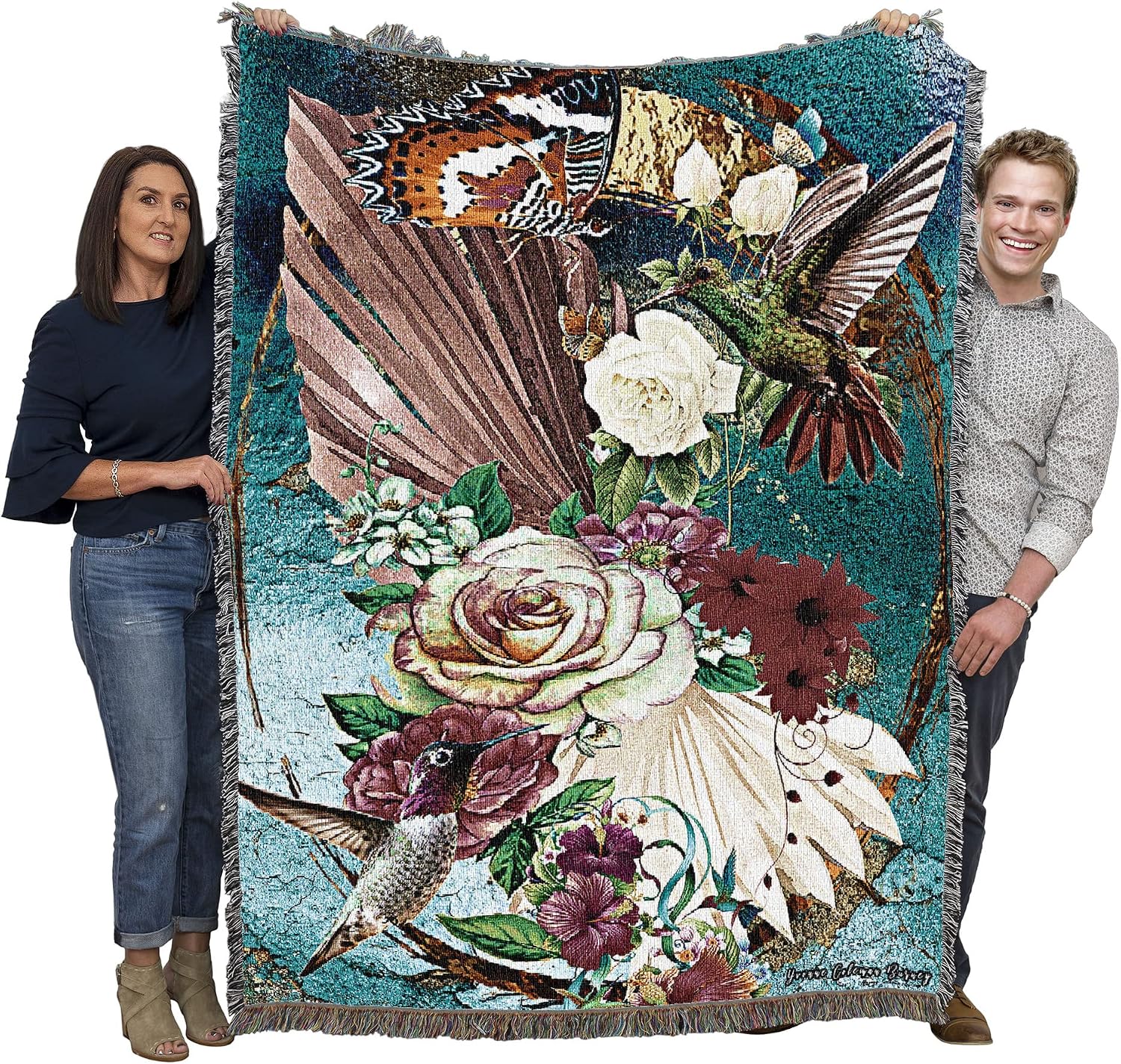 Pure Country Weavers Hummingbird Garden Blanket by Yvonne Coleman Burney - Bird Garden Floral Gift Tapestry Throw Woven from Cotton - Made in the USA (72x54)