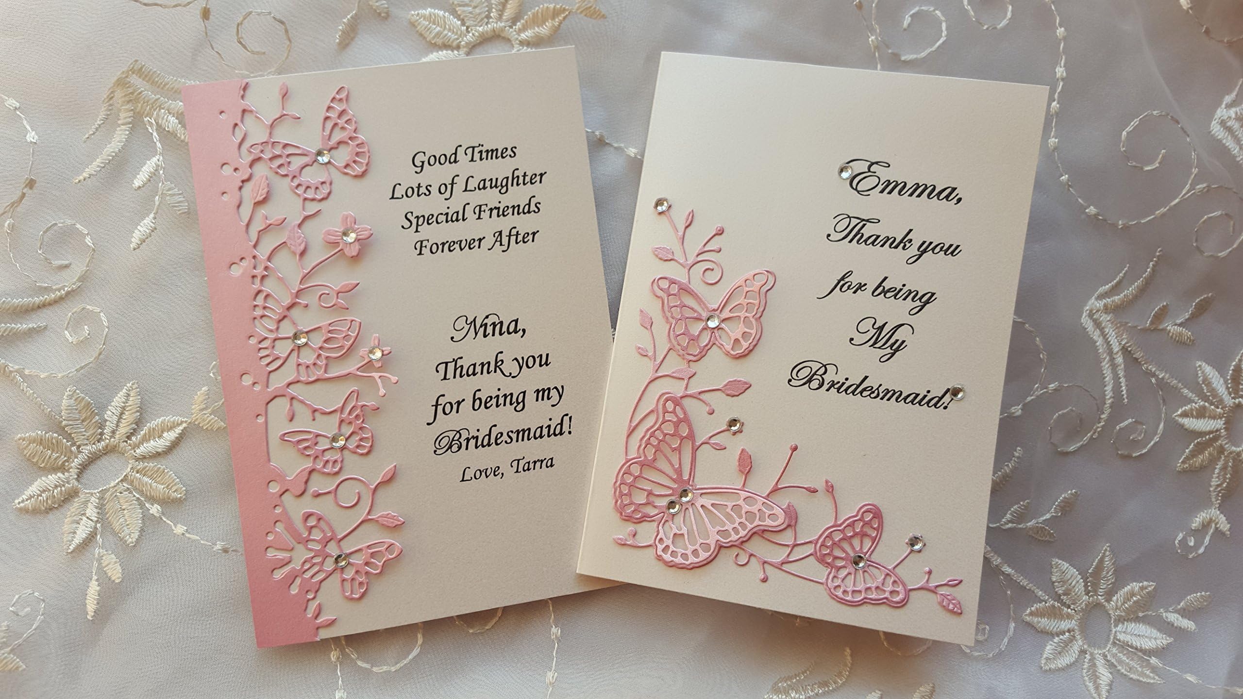 Thank You Bridesmaid Card Personalised Butterfly Mum and Dad Will You Be My Maid Matron of Honor Flower Girl Wedding Lace Handmade Cards