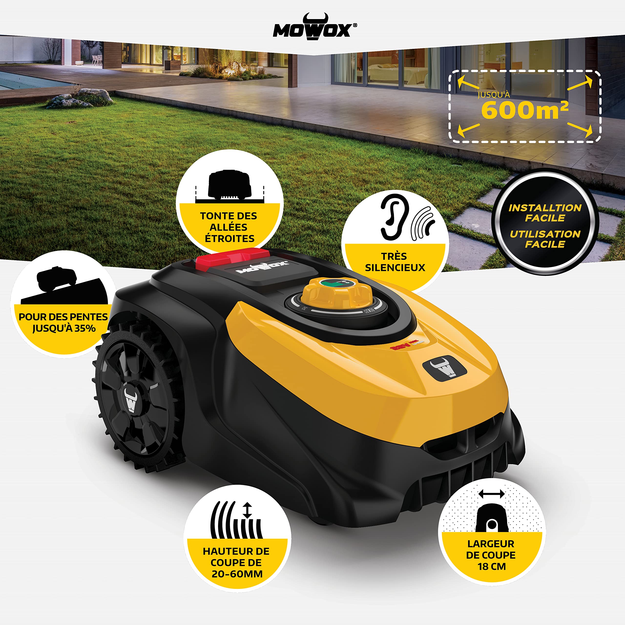 Mowox® RM 600 Li Tondeuse Robot avec Fonction multizone pour pelouse jusqu'à 600m² - vue 2