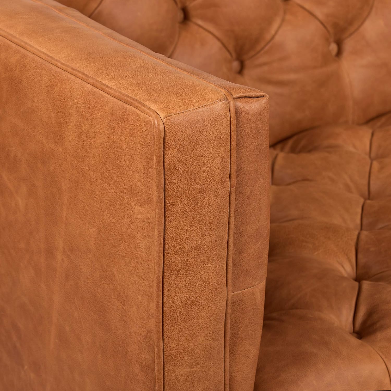POLY & BARK Sofá Amo de 88.5" en piel italiana pura anilina de grano completo, color marrón coñac