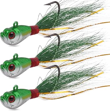 Bucktail Jigs Saltwater Lures,3/5PCS Bucktail Hair Jigs Head Fishing Lure Baits Assorted Kit for Bass Striper Bluefish Surf Fishing 1/4oz 1/2oz 1oz 1.5oz 2oz