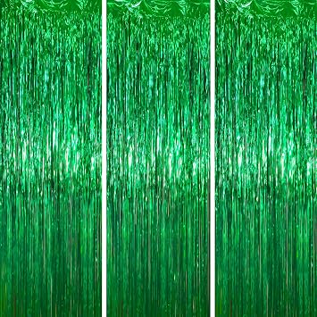 Voircoloria 3.3 x 6.6 ft Foil Fringe Backdrop Curtains, Tinsel Streamers Party Decorations, Fringe Backdrop for Birthday, Baby Shower, Gender Reveal, Graduation 3, Green