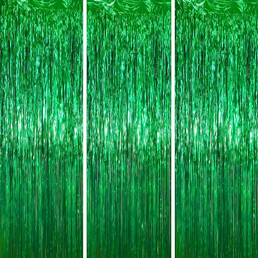 Voircoloria 3.3 x 6.6 ft Foil Fringe Backdrop Curtains, Tinsel Streamers Party Decorations, Fringe Backdrop for Birthday, Baby Shower, Gender Reveal, Graduation (3, Green)