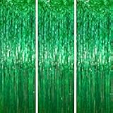 Voircoloria 3.3 x 6.6 ft Foil Fringe Backdrop Curtains, Tinsel Streamers Party Decorations, Fringe Backdrop for Birthday, Baby Shower, Gender Reveal, Graduation (3, Green)