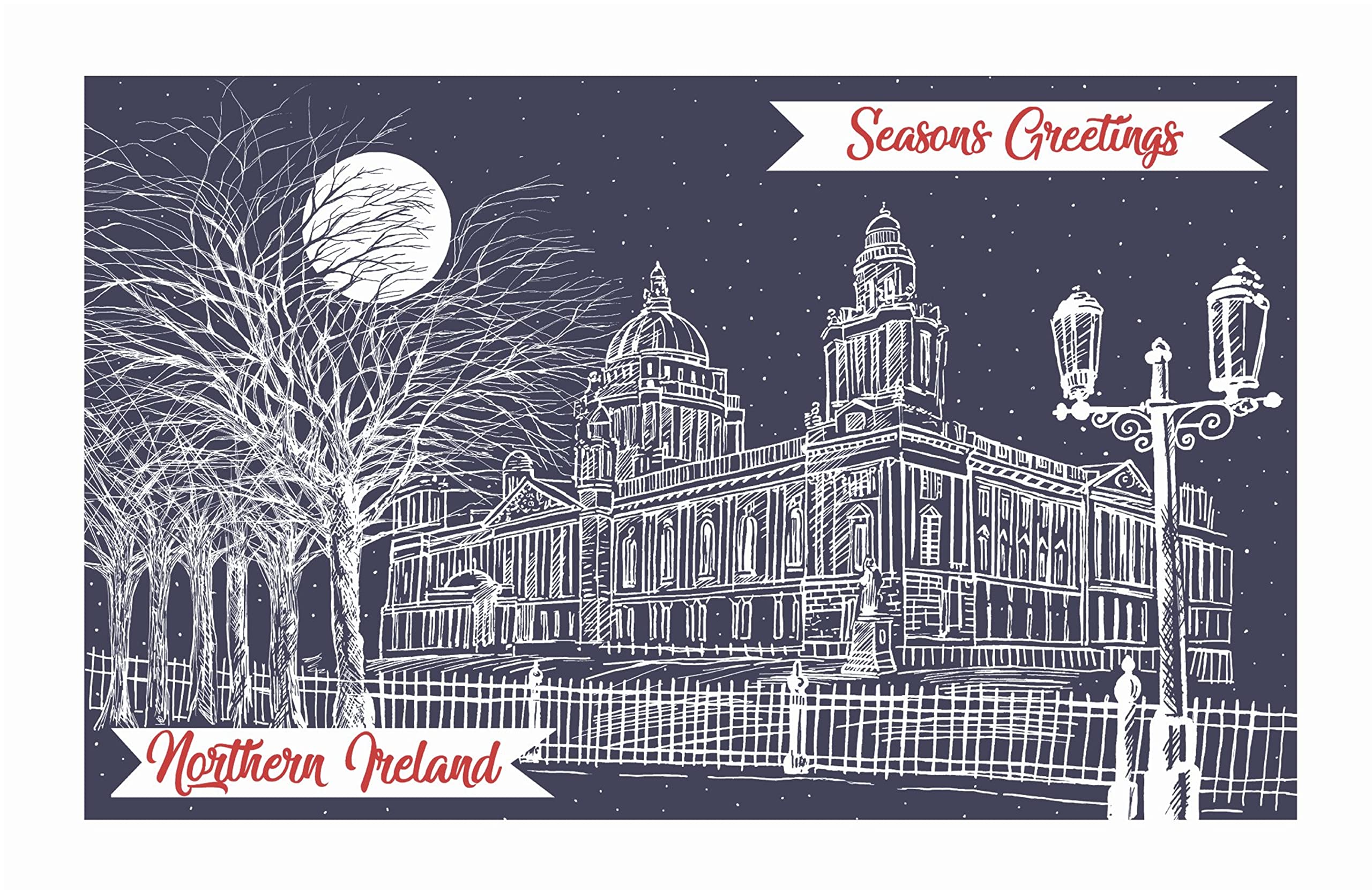 Midnight Blue Ulster Weavers 100% Cotton Tea Towel - Belfast City Hall At Christmas - Made In Northern Ireland, 48 X 74 Cms