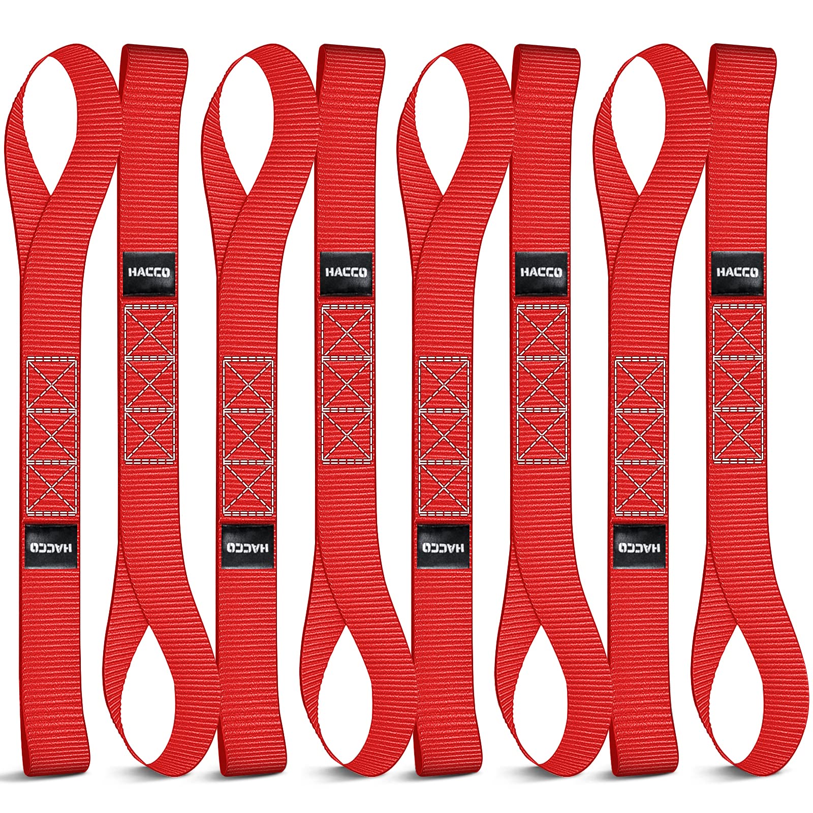 Haccoplanet 8PK Soft Loop Motorcycle Tie-Down Straps, 1.6 x 17inch 10000LB Break Strength, Heavy Duty Tie Down Loops for Securing ATV, UTV, Dirt Bike, Lawn & Garden Equipment (Red)