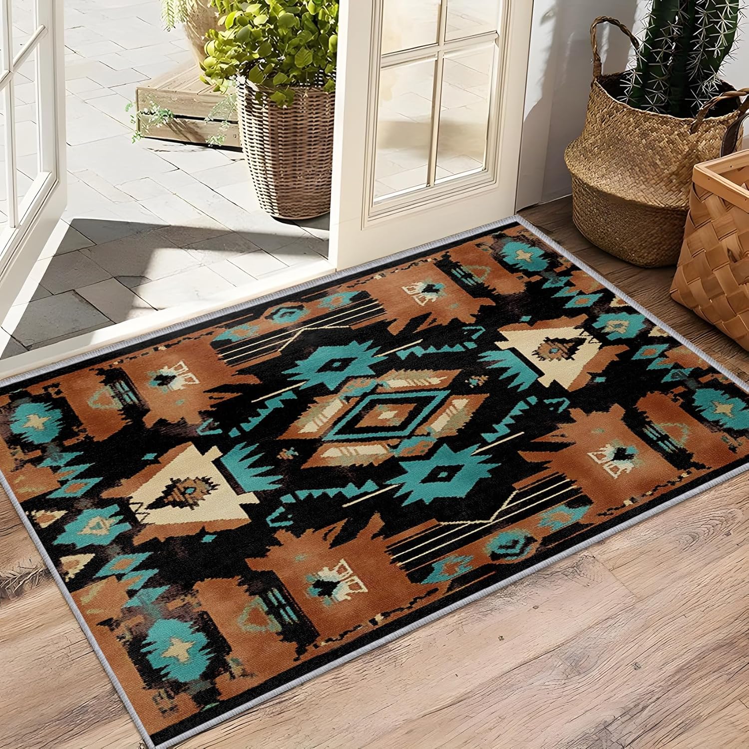 Southwest Rug Small - Native American Rug 2x3, Southwestern Aztec Tribal Area Rugs, Boho Farmhouse Vintage Door Mat, Washable & Non Slip & Soft Small Carpet Home Decor #A365