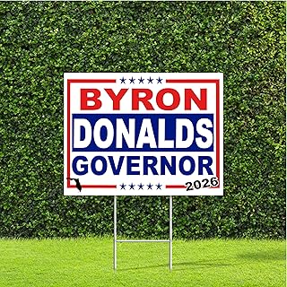 Byron Donalds 2026 Florida Governor Race Red White & Blue Republican Party Yard Sign with Metal H Stake
