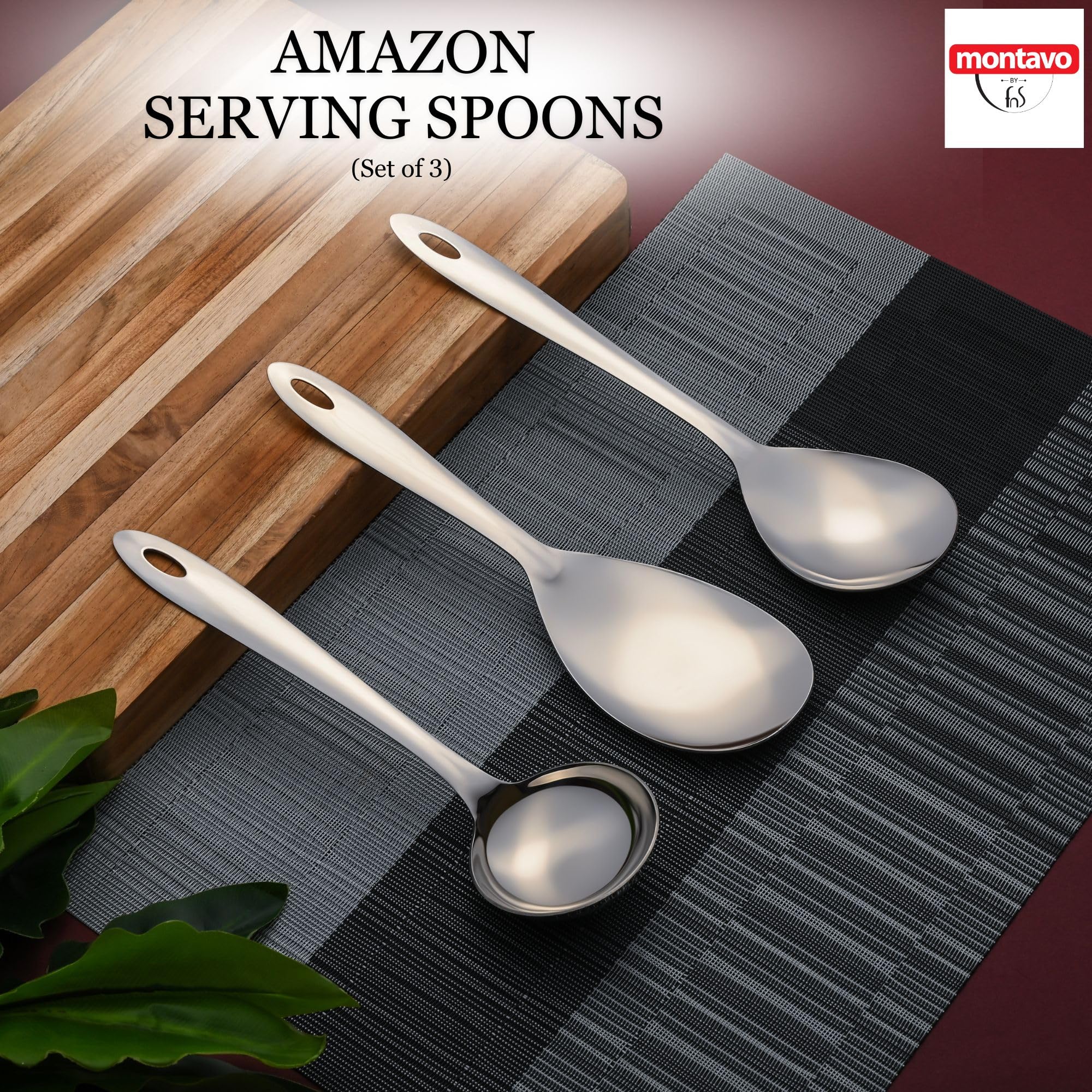 Montavo Stainless Steel Serving Utensil Set - 3 Piece -4
