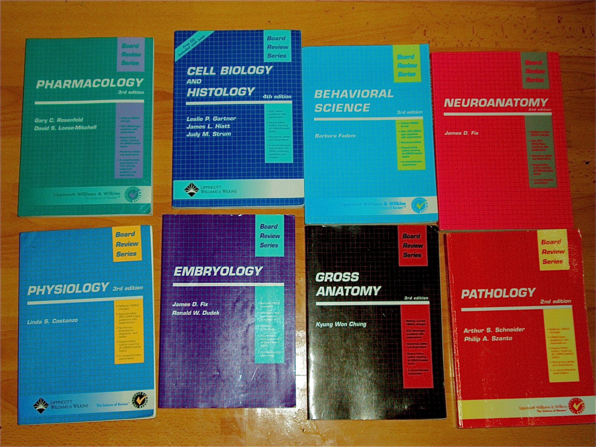 USMLE Step 1 Board Review Series Set (BRS): 8 books: Pathology, Physiology, Pharmacology, Neuroanatomy, Cell Biology and Histology, Behavioral Science, Microbiology, Gross Anatomy