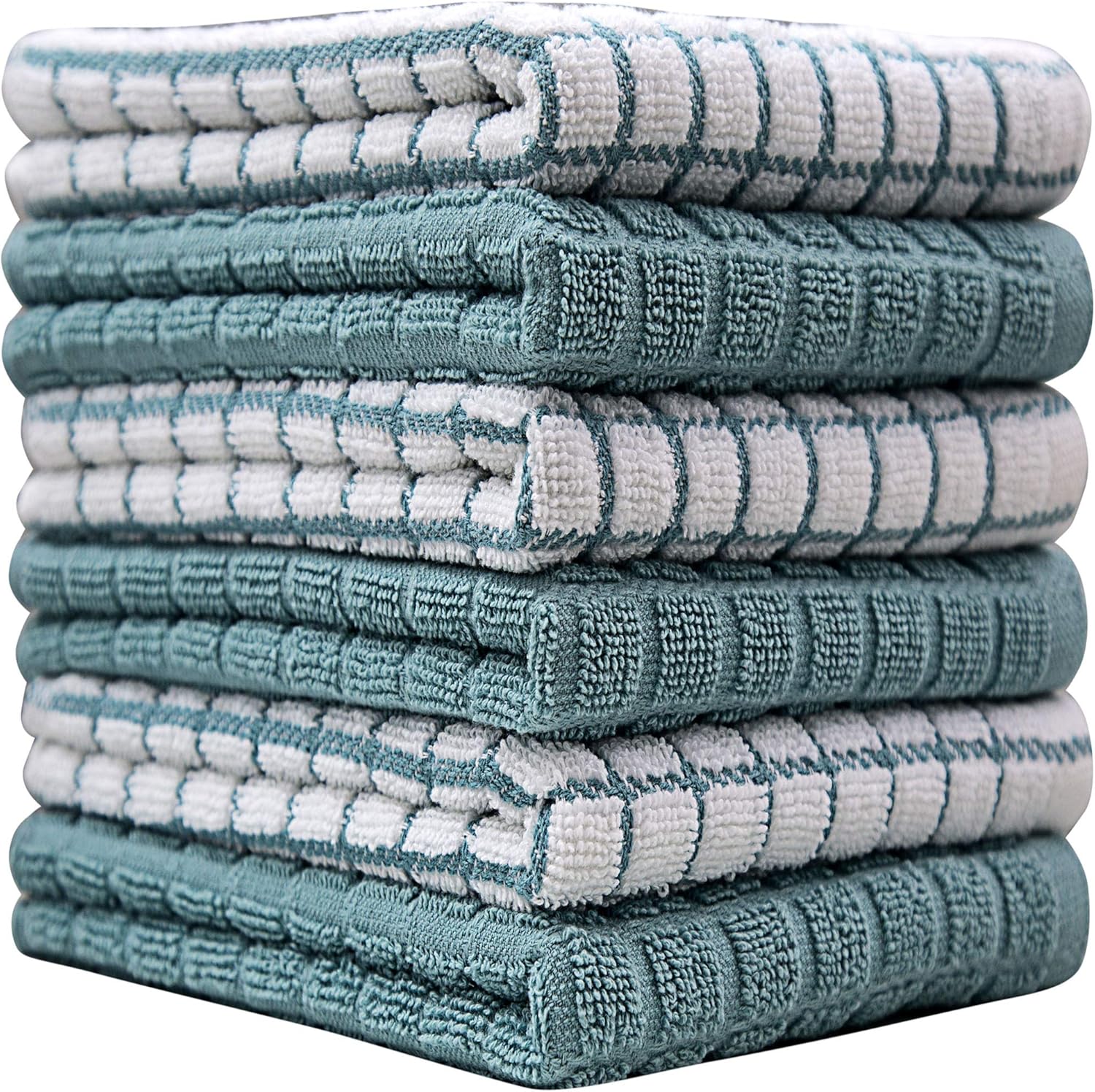 Aqua Check Cotton Kitchen Towels Set, 16"x 28", 6 Pack