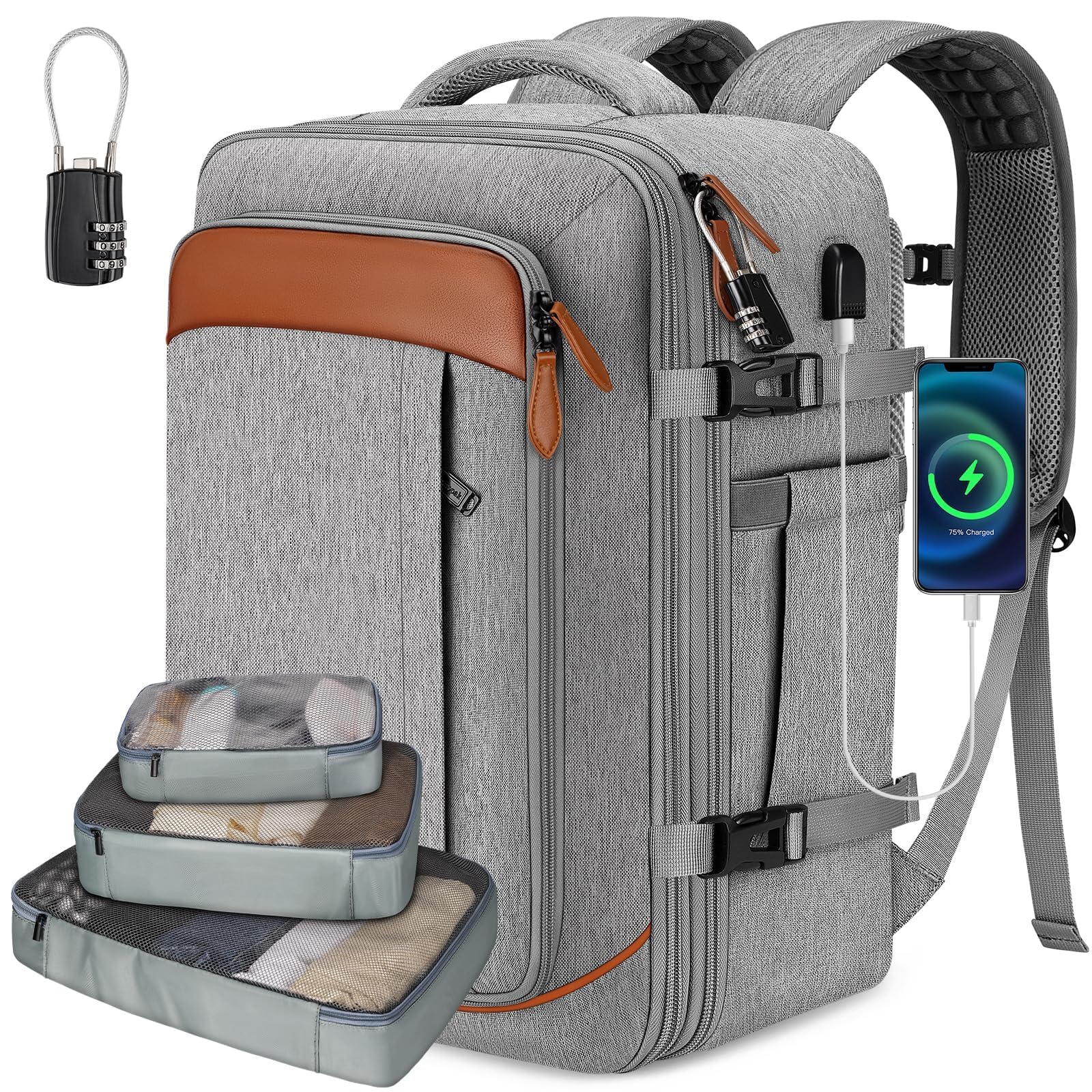 Mochila de transporte, mochila de viaje aprobada para vuelos, Gris, X-Grande, Mochila de mano 40l Gris 8