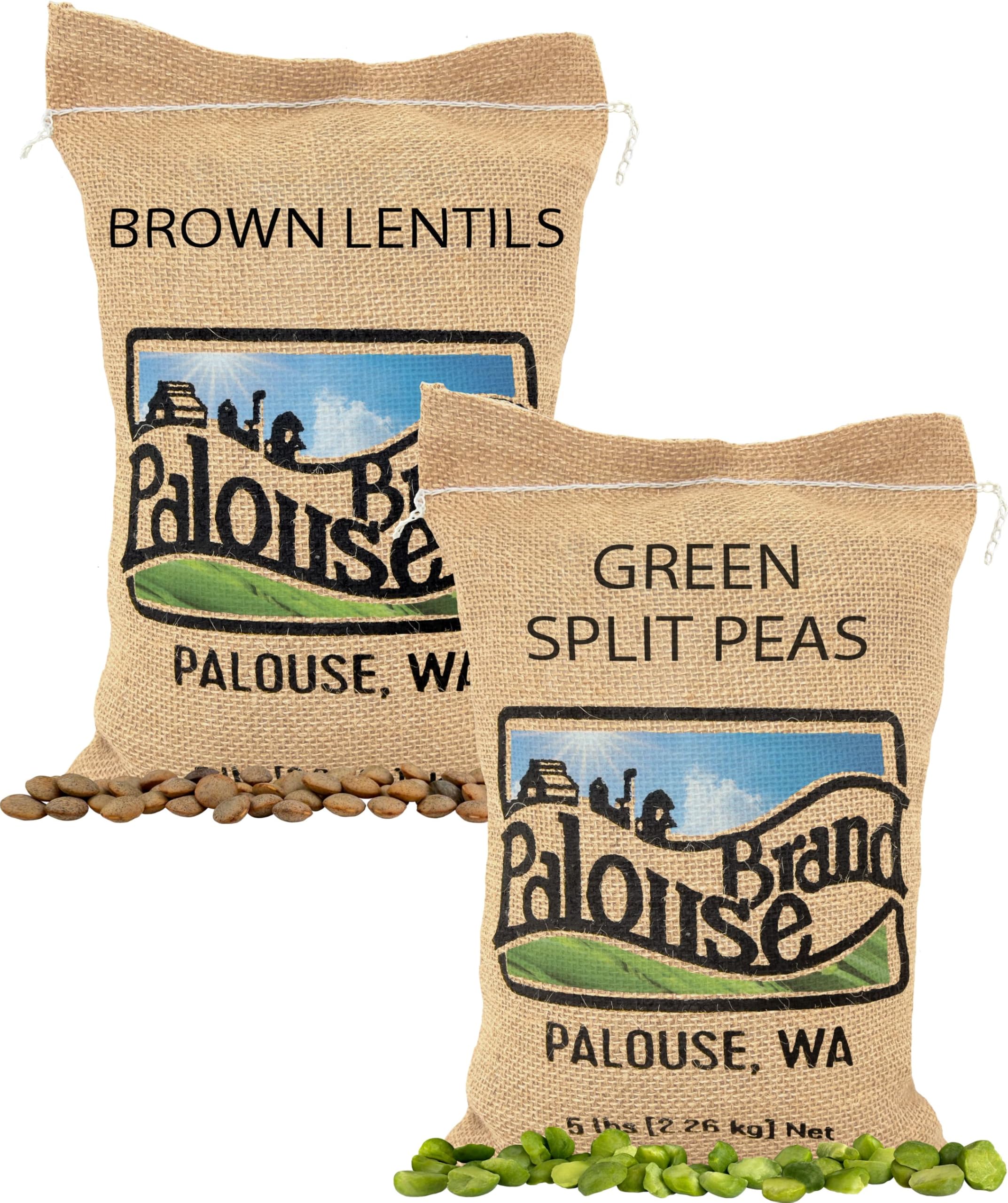 Palouse Brand Certified Glyphosate Residue Free Brown Lentils and Green Split Peas | 10 lbs | Non-GMO Project Verified | Kosher | USA Grown | Field